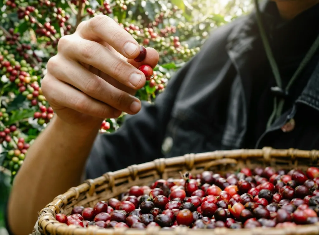 Harvesting coffee cherries